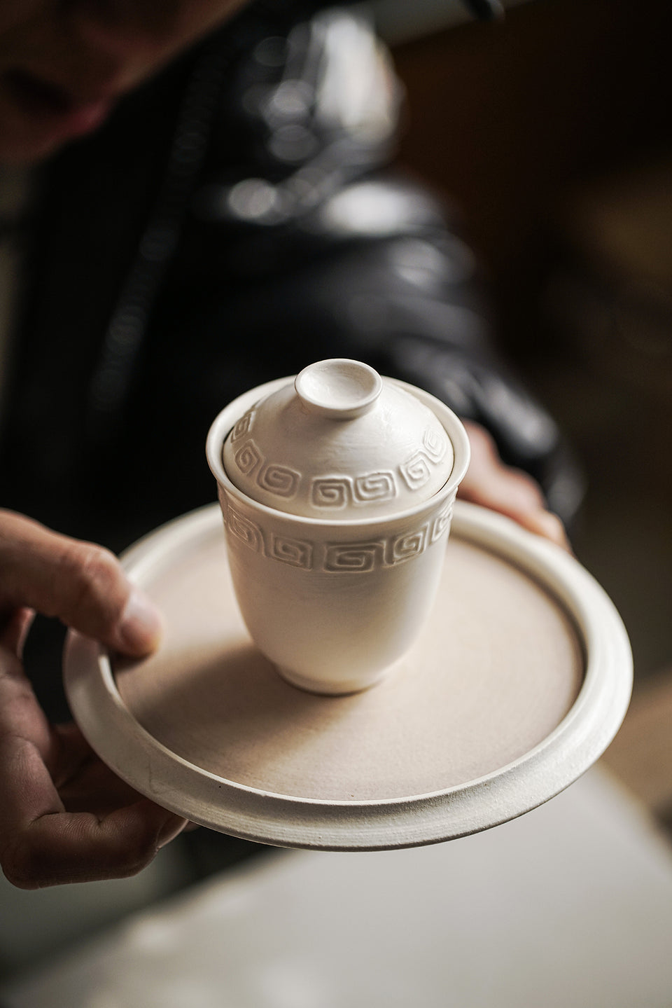 White Huiwen-Pattern Gaiwan