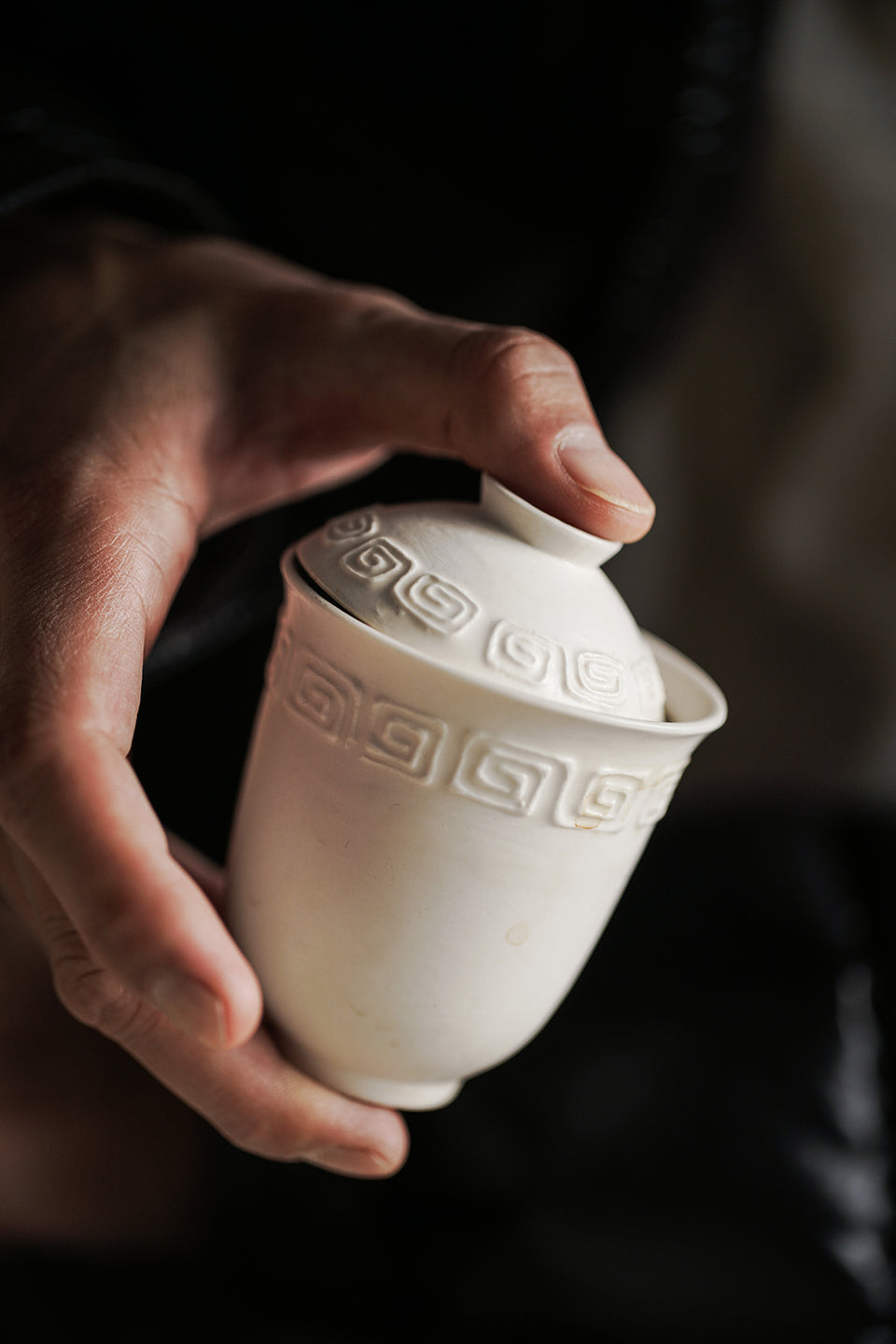 White Huiwen-Pattern Gaiwan