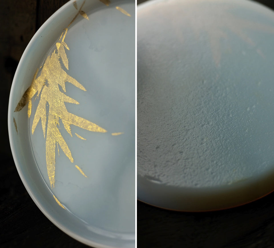 Winter Frost Series Gold Pine and Bamboo Glass Hucheng Tea Tray