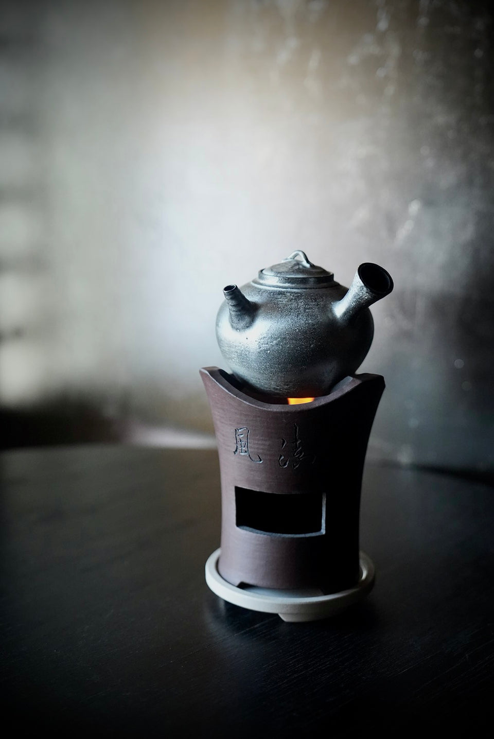 Silver & Black Glaze Clay Side-Handle Kettle