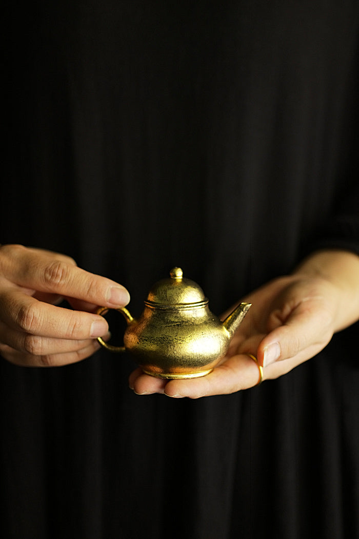 Petite Pear Shaped Brushed Silver & Gold Teapot