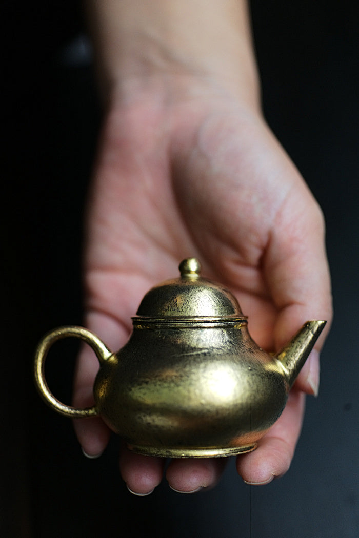 Petite Pear Shaped Brushed Silver & Gold Teapot