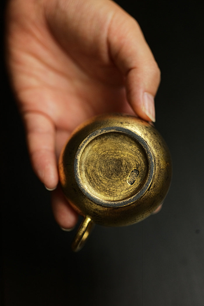 Petite Pear Shaped Brushed Silver & Gold Teapot