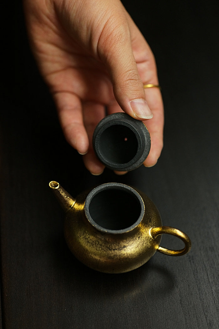 Petite Pear Shaped Brushed Silver & Gold Teapot