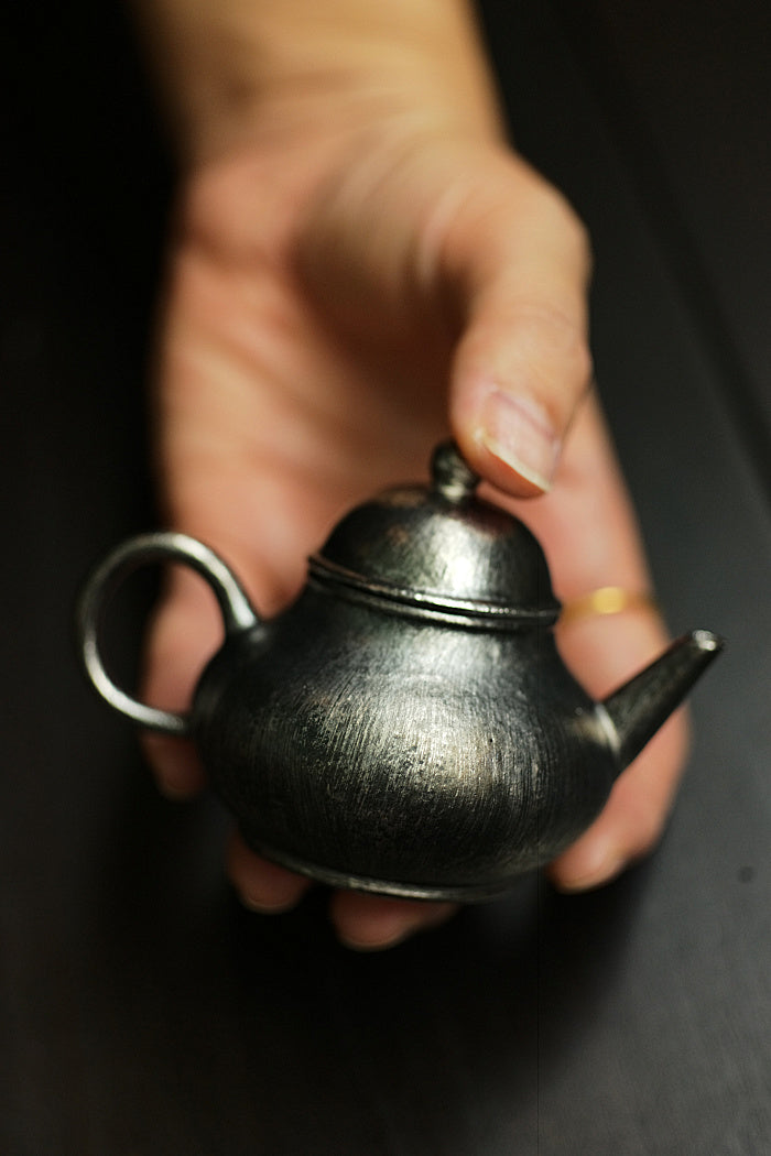Petite Pear Shaped Brushed Silver & Gold Teapot