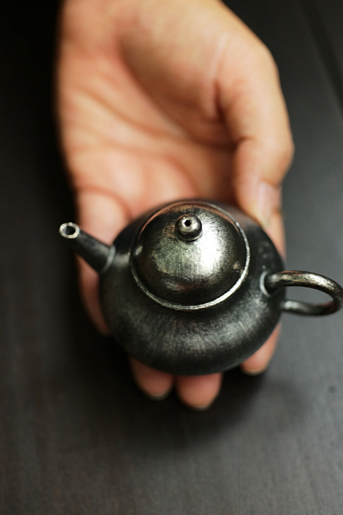 Petite Pear Shaped Brushed Silver & Gold Teapot