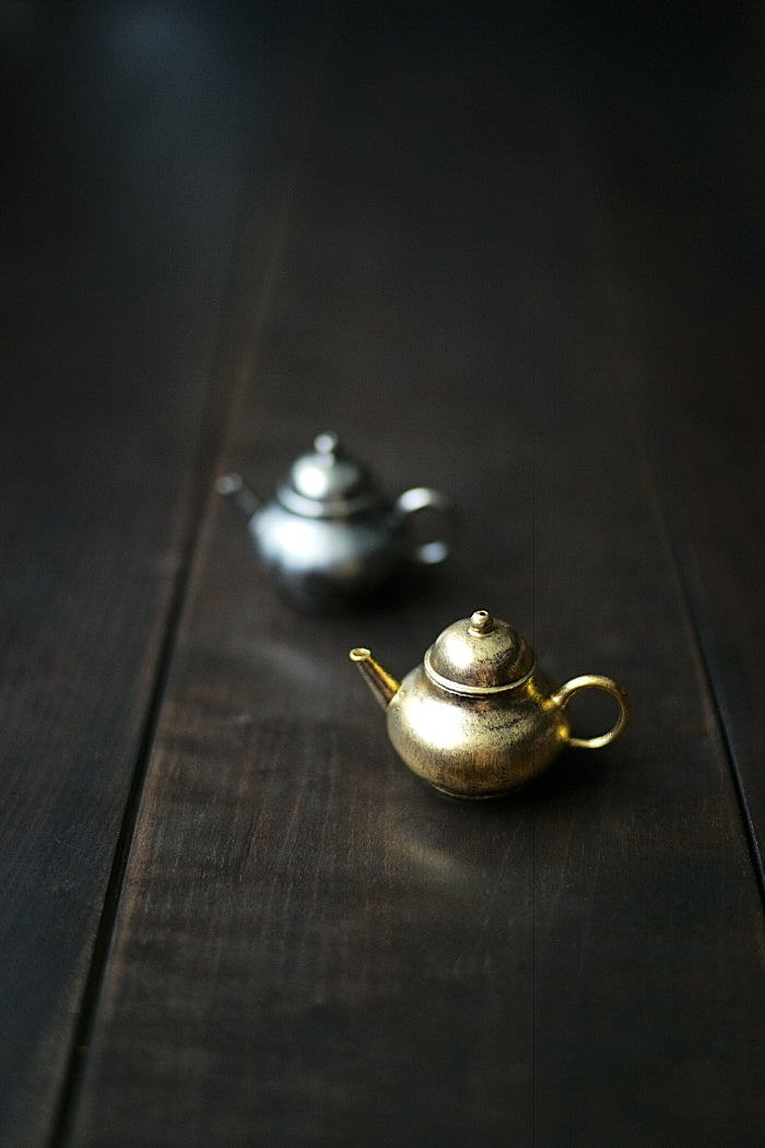 Petite Pear Shaped Brushed Silver & Gold Teapot