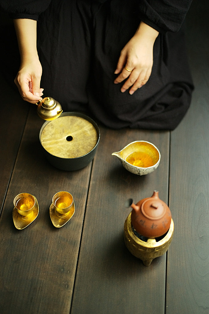Petite Pear Shaped Brushed Silver & Gold Teapot