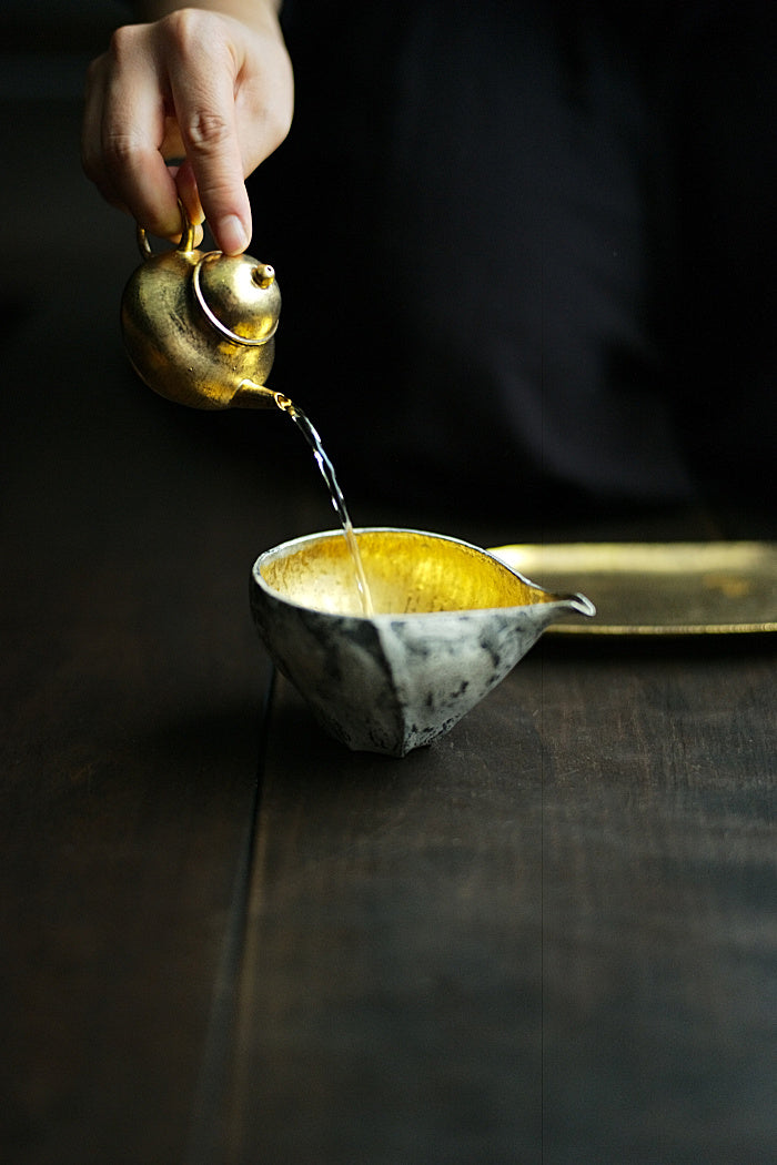 Petite Pear Shaped Brushed Silver & Gold Teapot