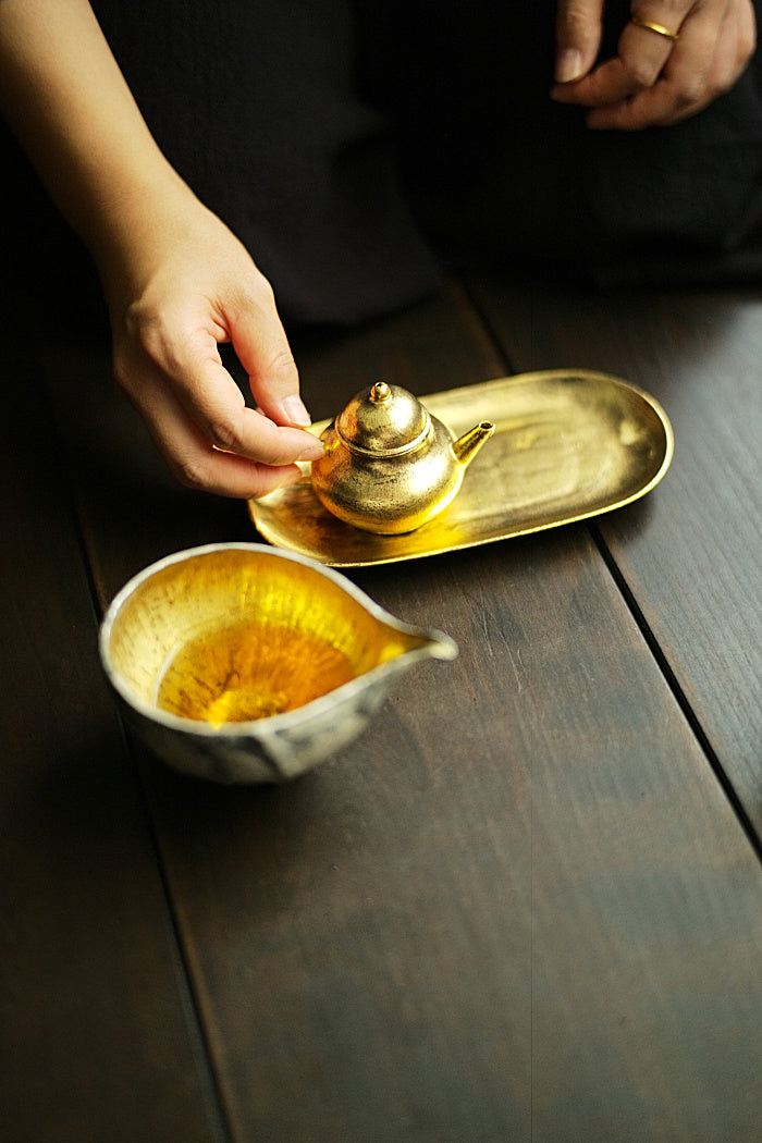 Petite Pear Shaped Brushed Silver & Gold Teapot