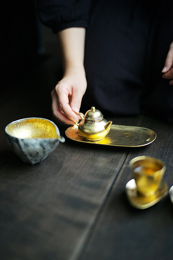 Petite Pear Shaped Brushed Silver & Gold Teapot