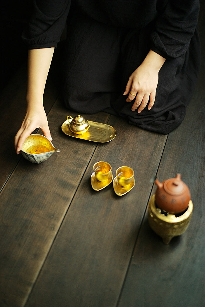 Petite Pear Shaped Brushed Silver & Gold Teapot