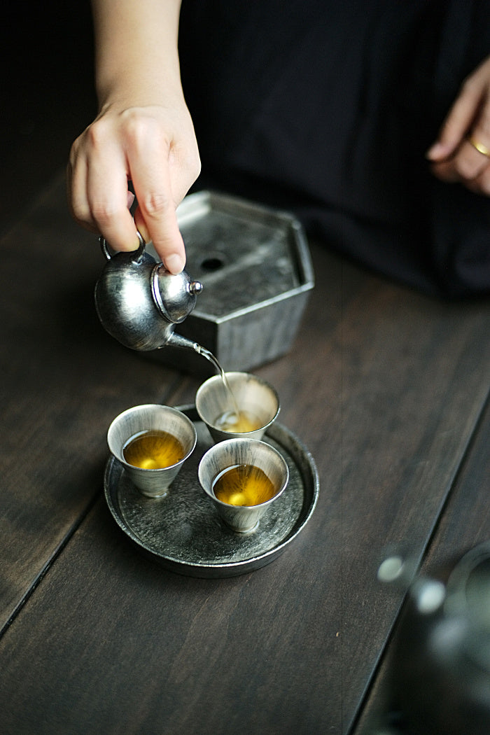 Petite Pear Shaped Brushed Silver & Gold Teapot