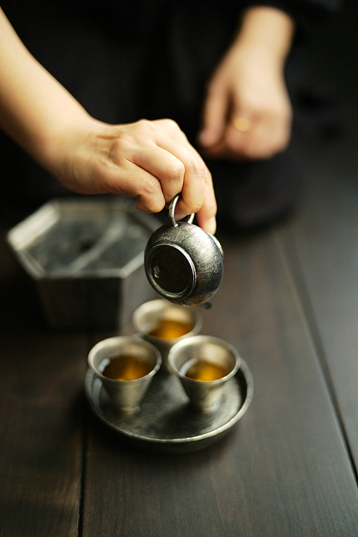 Petite Pear Shaped Brushed Silver & Gold Teapot
