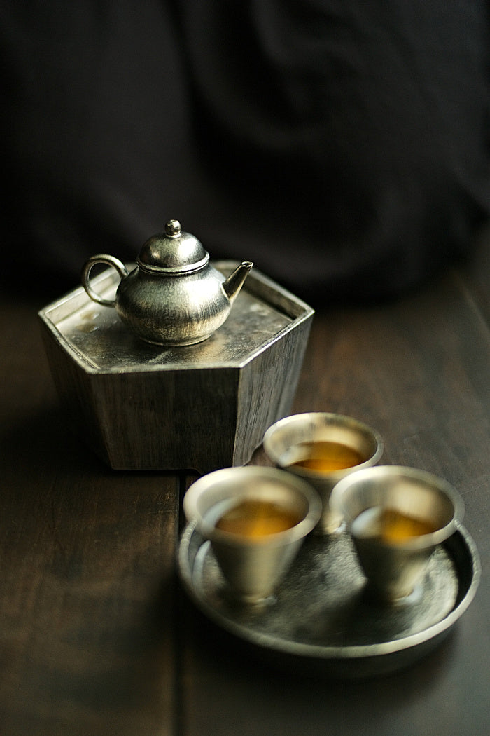 Petite Pear Shaped Brushed Silver & Gold Teapot