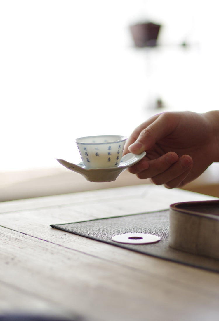 Fishing Man Qinghua Hand-made & Painted Teacup Saucers