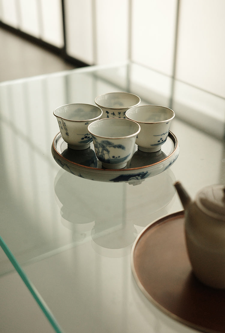 Qinghua Tripod Hucheng with Silver Cover