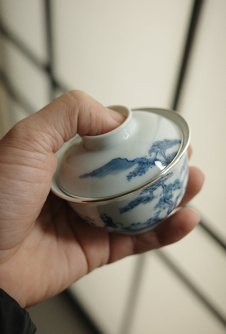 Mountain Fisherman's Retreat Qinghua Porcelain Gaiwan