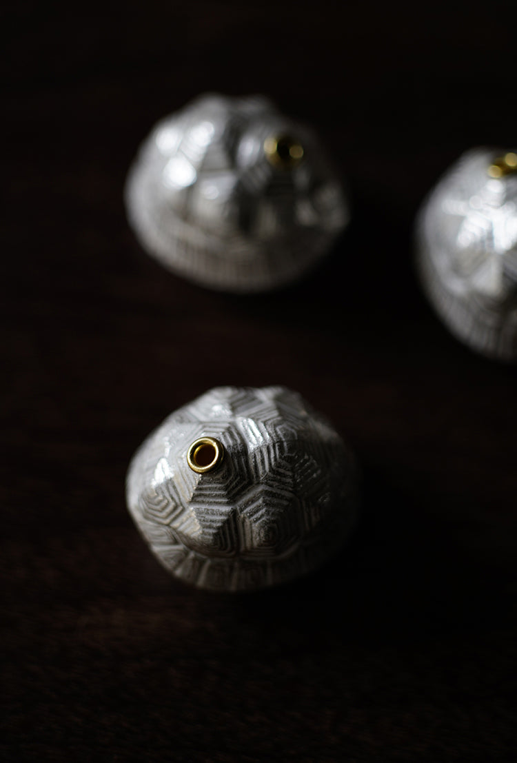 Silver Glazed Ceramic Tortoiseshell Incense Holder