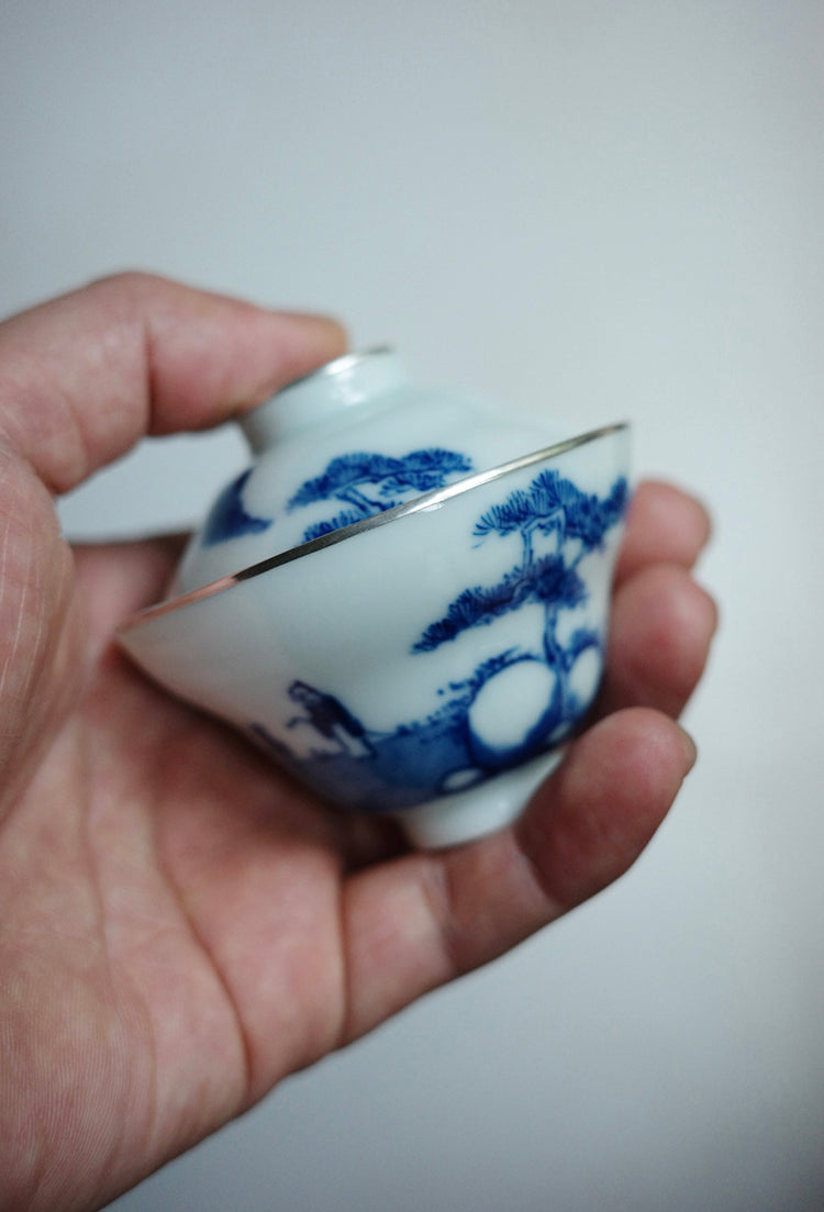Mini Qinghua Gaiwan with Silver Rim 40ml