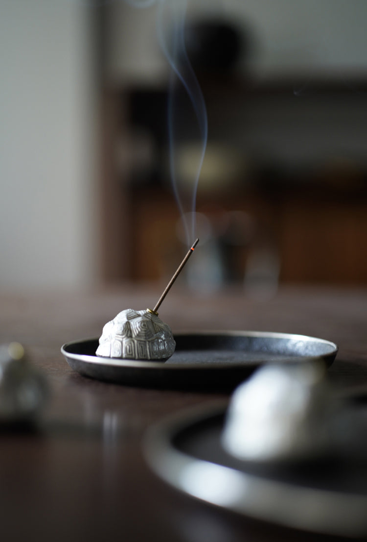 Silver Glazed Ceramic Tortoiseshell Incense Holder