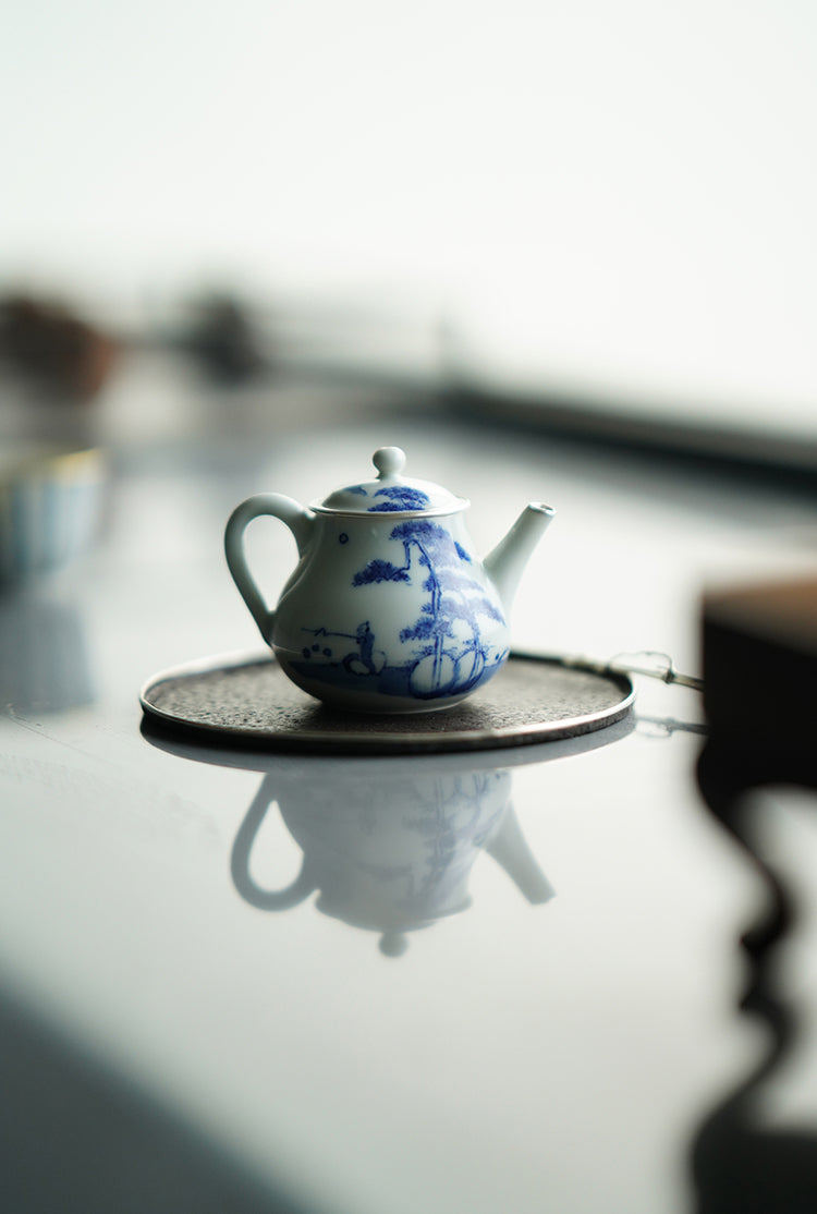 Mountain Fisherman's Retreat Qinghua Porcelain Teapot
