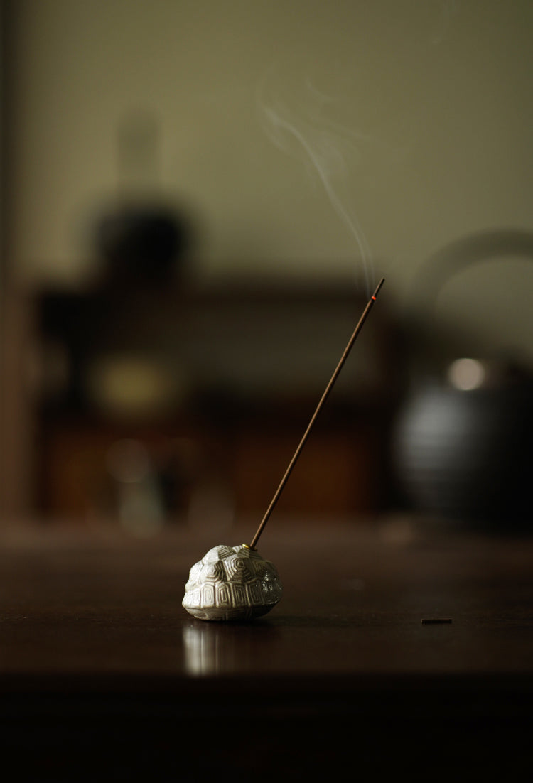 Silver Glazed Ceramic Tortoiseshell Incense Holder