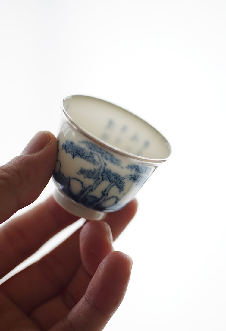 Silver-rimmed Qinghua Fisherman Teacup