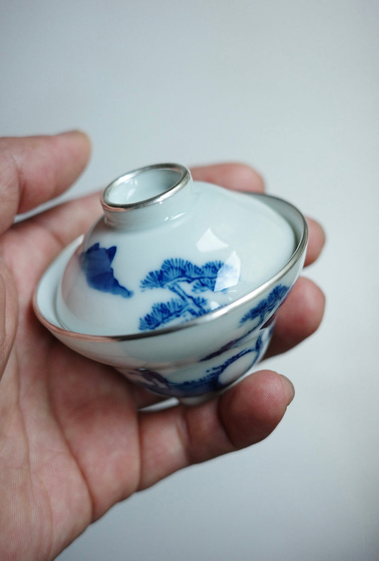 Mini Qinghua Gaiwan with Silver Rim 40ml