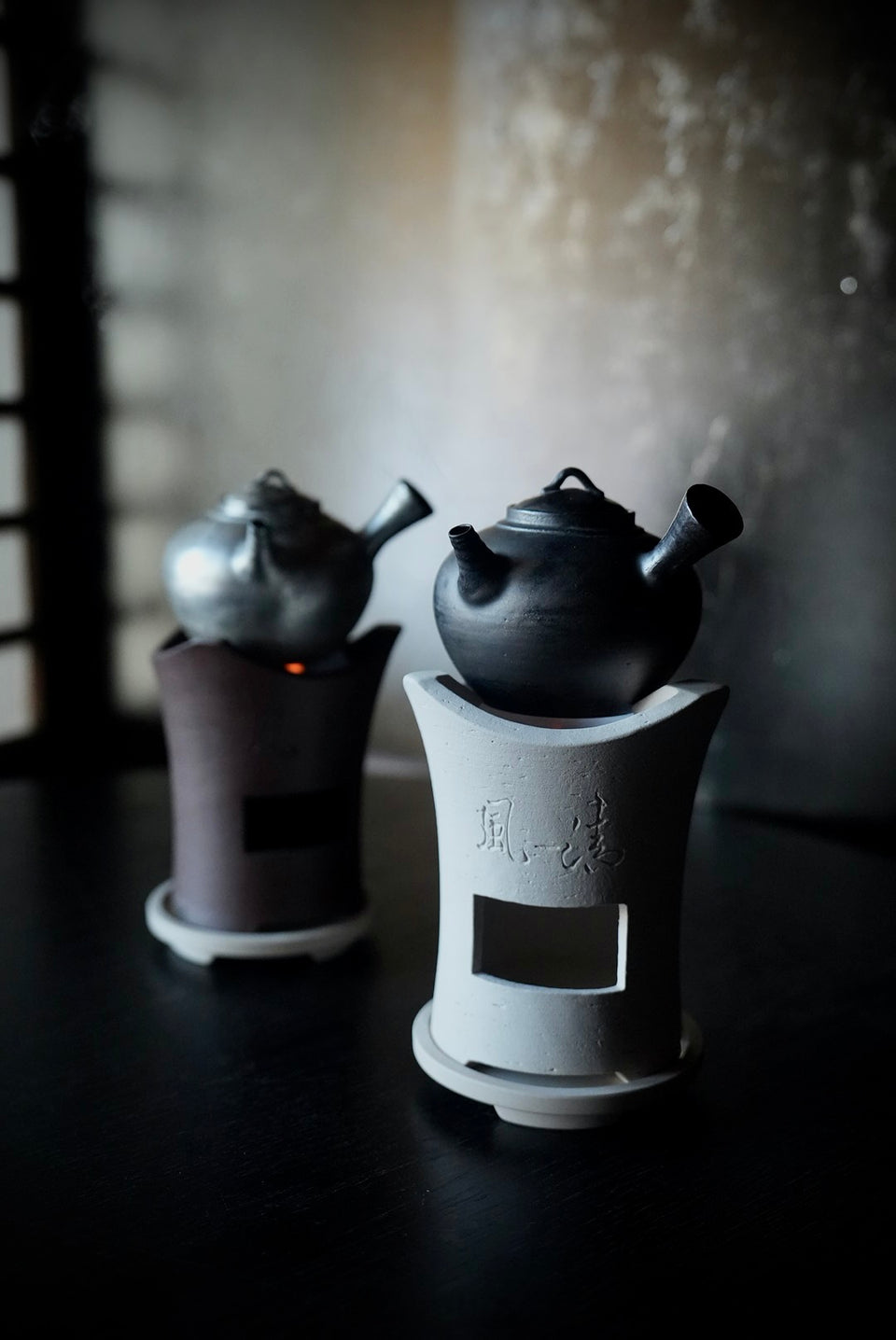 Silver & Black Glaze Clay Side-Handle Kettle