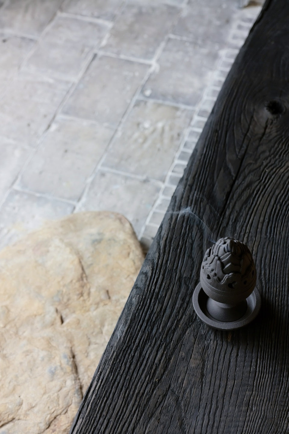 Charcoal Black "Boshan" Mountain Ceramic Incense Burner