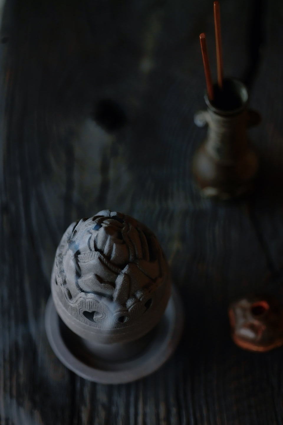 Charcoal Black "Boshan" Mountain Ceramic Incense Burner