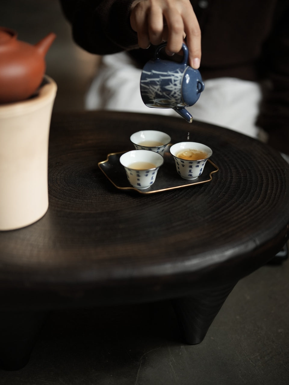 Blue "Sa Lan" Bamboo Teapot With Silver Rim