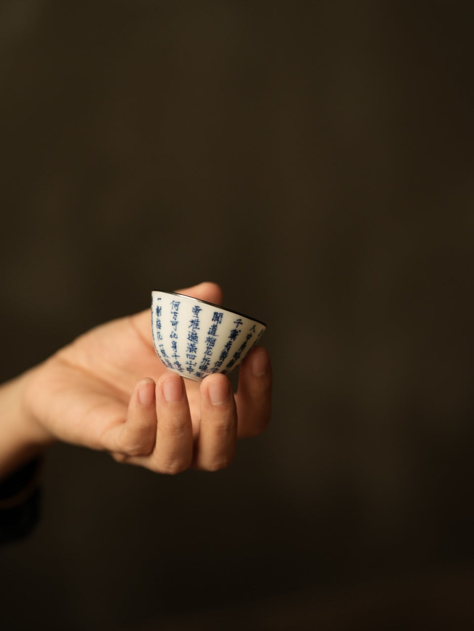 Eggshell Blue-and-White Teacup with Silver Rim