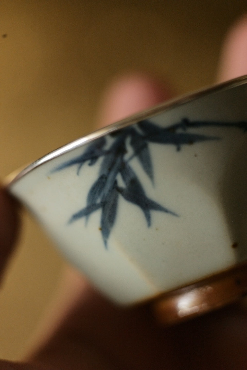 "Bamboo Shadows" Qinghua Host Teacup with Silver Rim