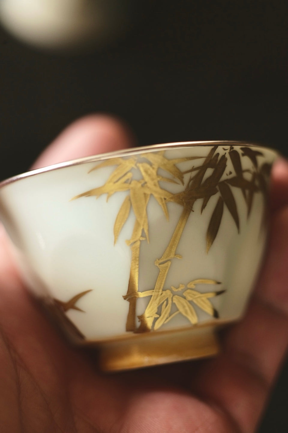 "Golden Bamboo Shadows" Host Teacup with Octagonal Base