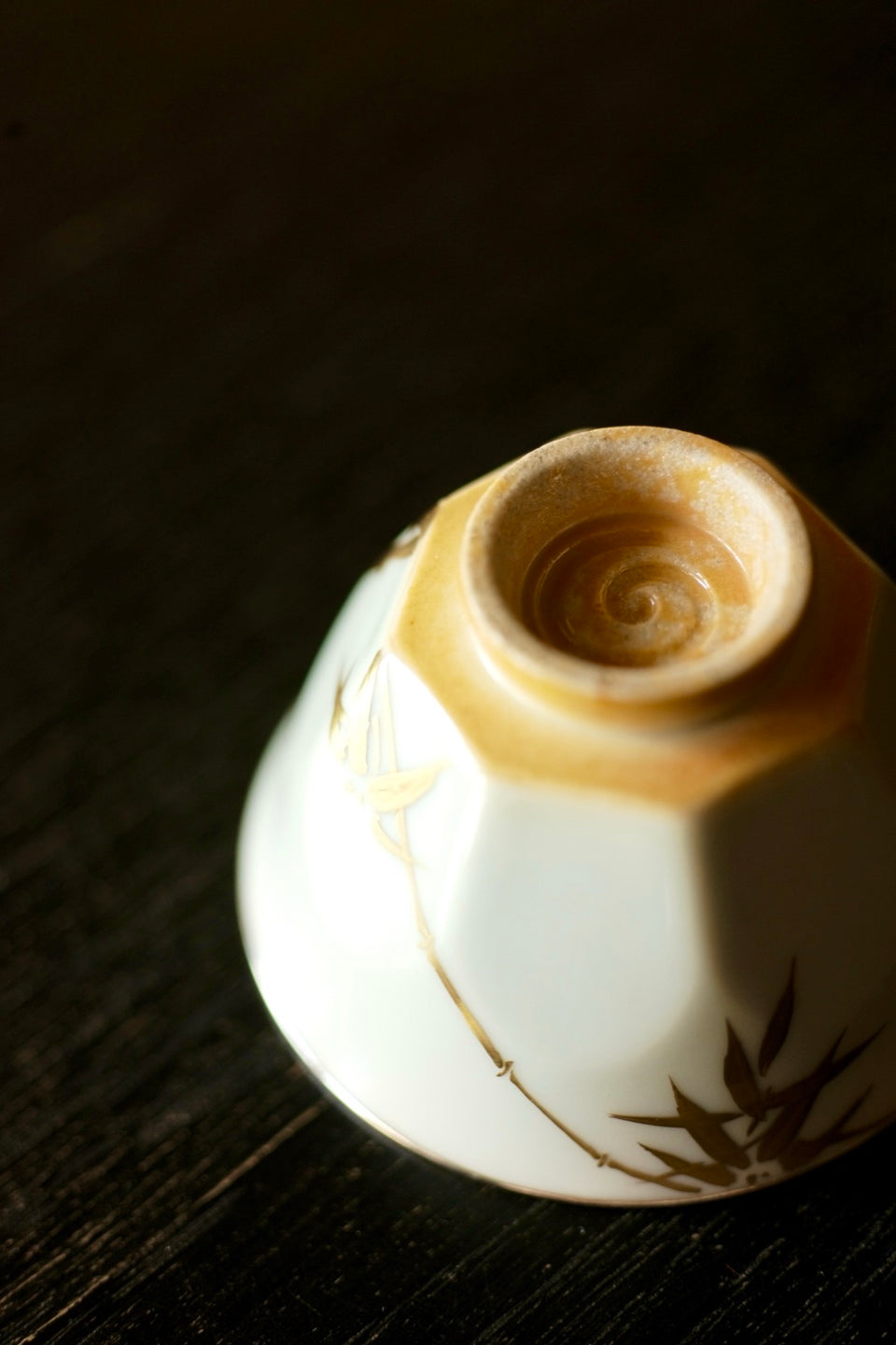 "Golden Bamboo Shadows" Host Teacup with Octagonal Base