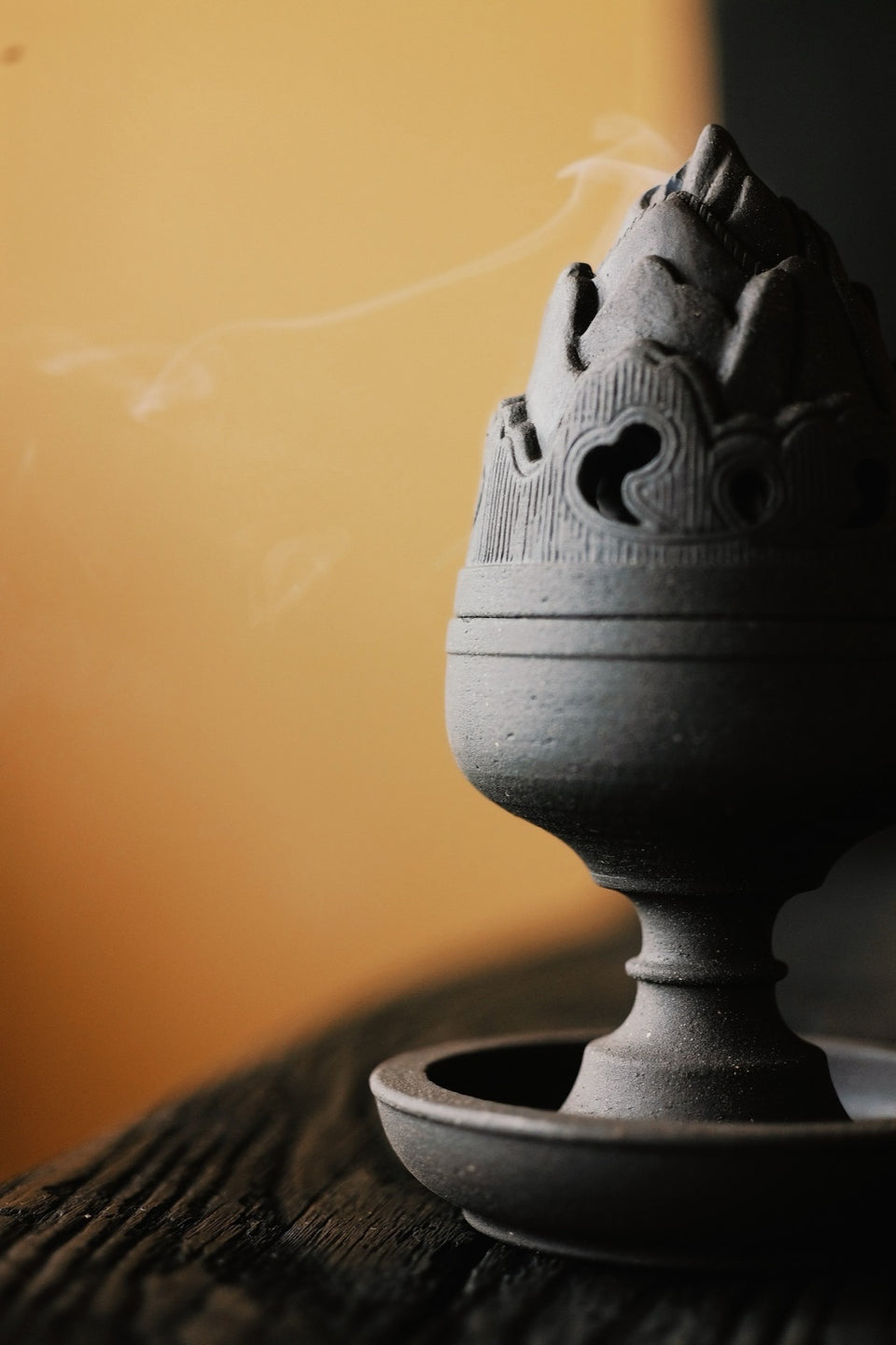 Charcoal Black "Boshan" Mountain Ceramic Incense Burner
