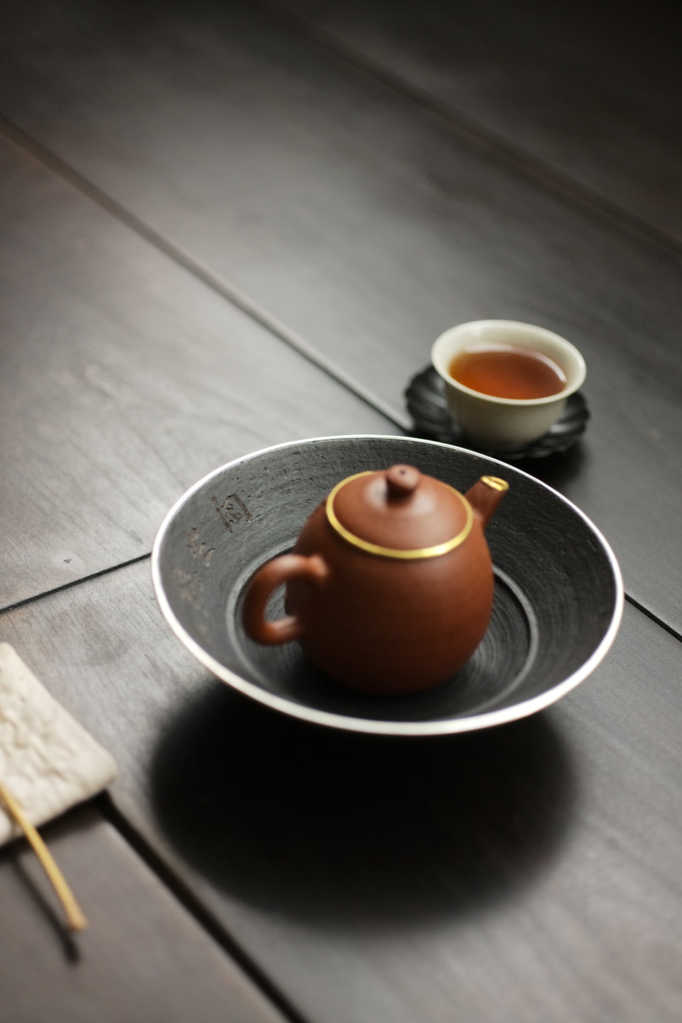 Silver-Rimmed Black Clay Hand-Made Hucheng