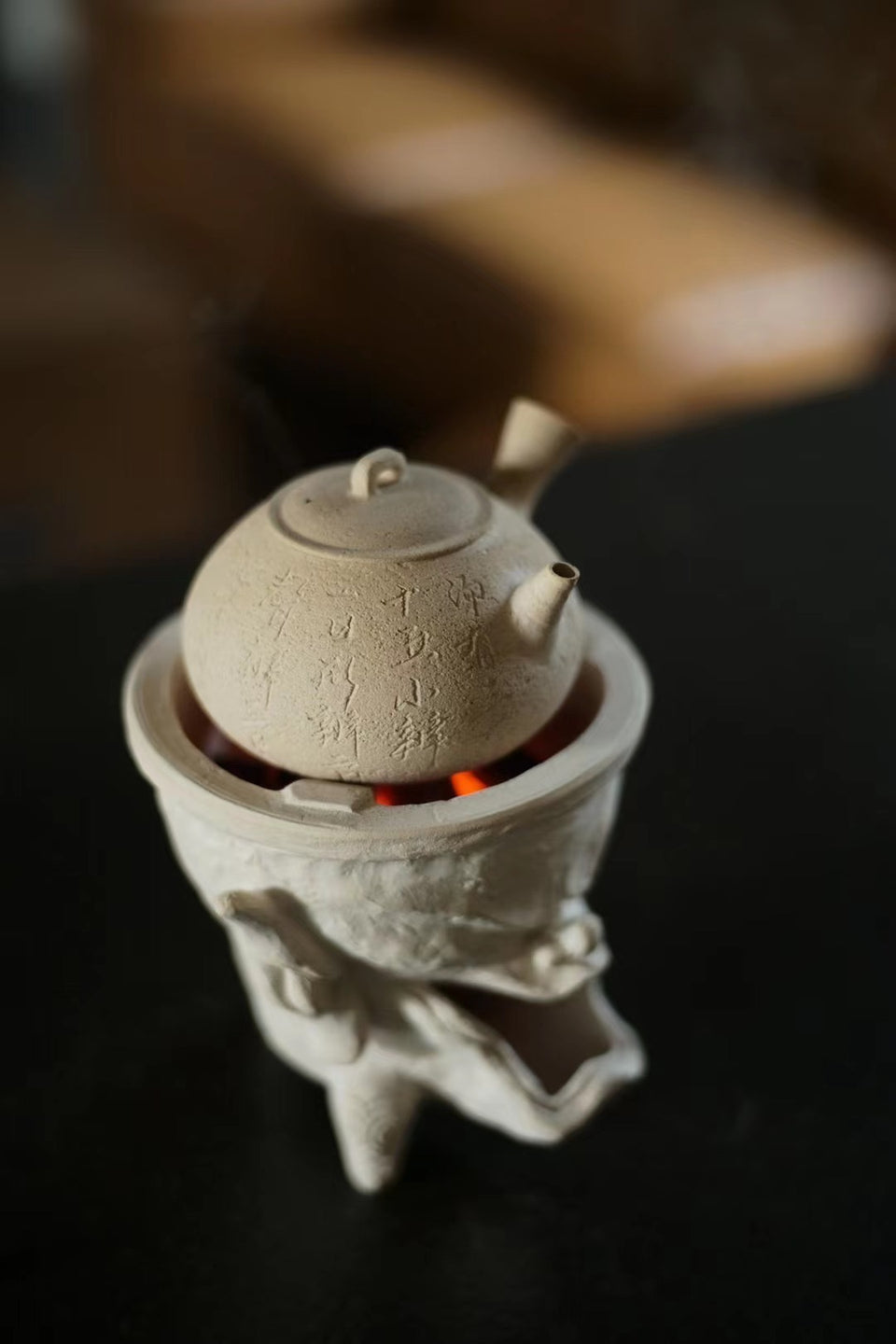 天然ホワイトクレイサイドハンドルティーケトル