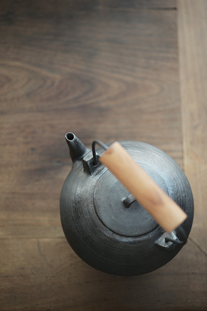 Wood-Handled Ceramic Kettle With Metal Glaze - Series 2