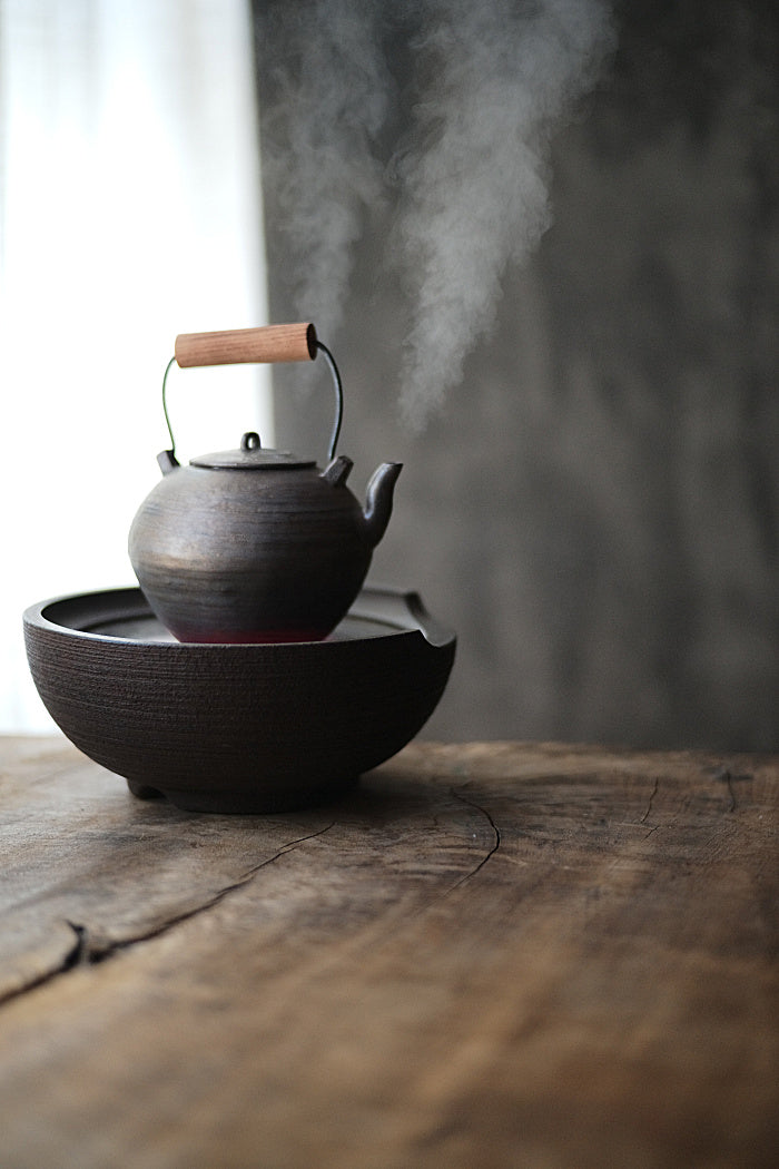 Wood-Handled Ceramic Kettle With Metal Glaze - Series 2
