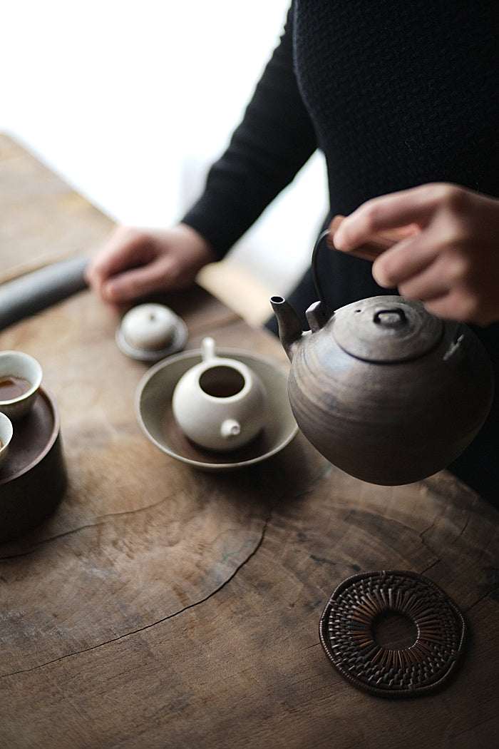 Wood-Handled Ceramic Kettle With Metal Glaze - Series 2