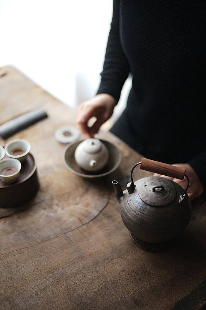 Wood-Handled Ceramic Kettle With Metal Glaze - Series 2
