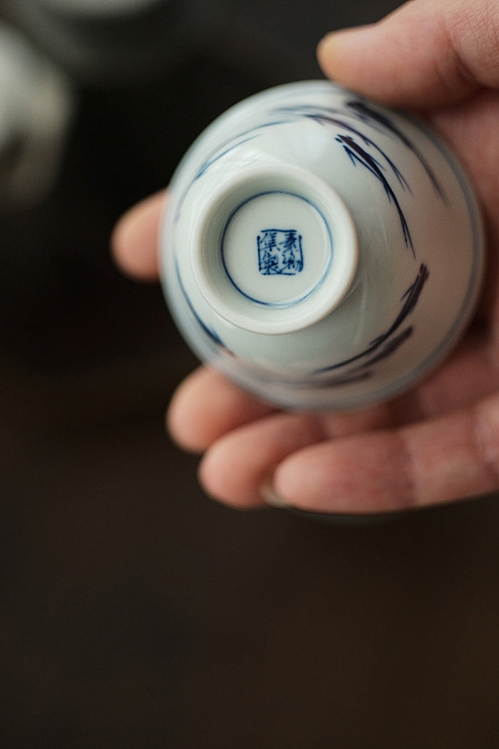 School of Fish Qinghua Blue & White Teacup - Series 2