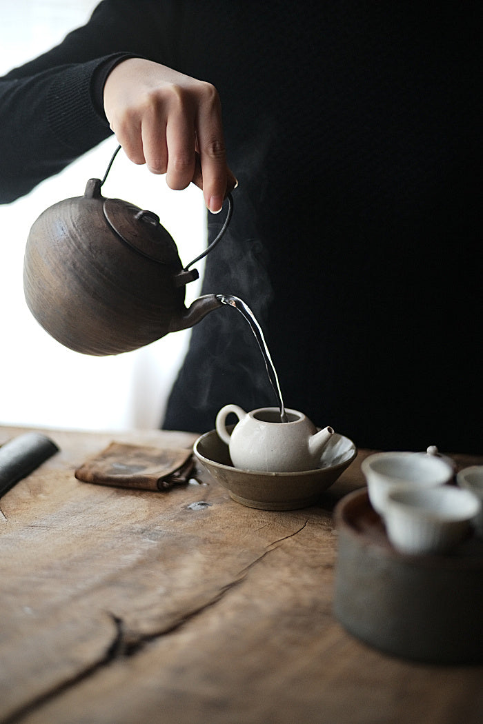 Wood-Handled Ceramic Kettle With Metal Glaze - Series 2