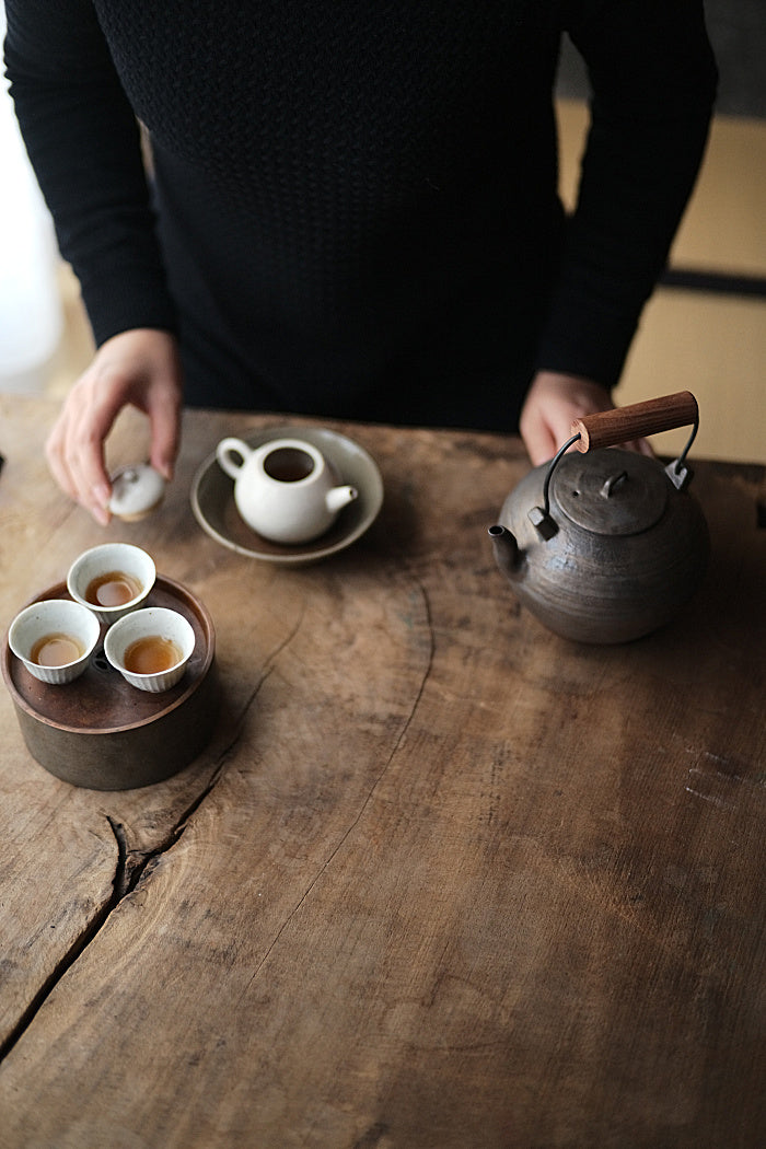 Wood-Handled Ceramic Kettle With Metal Glaze - Series 2