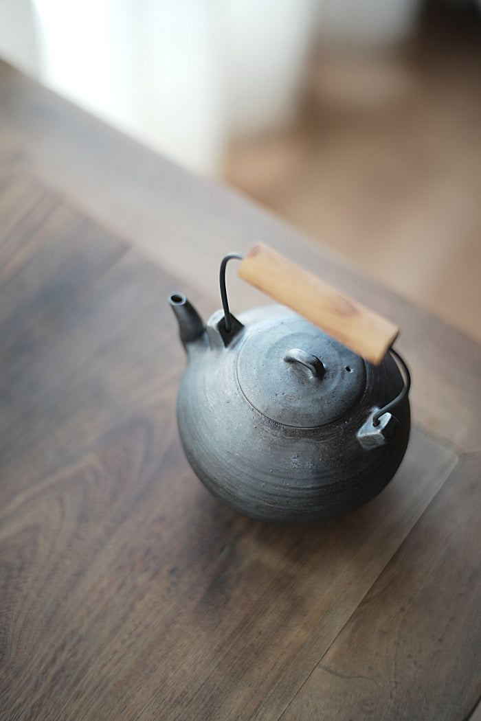 Wood-Handled Ceramic Kettle With Metal Glaze - Series 2