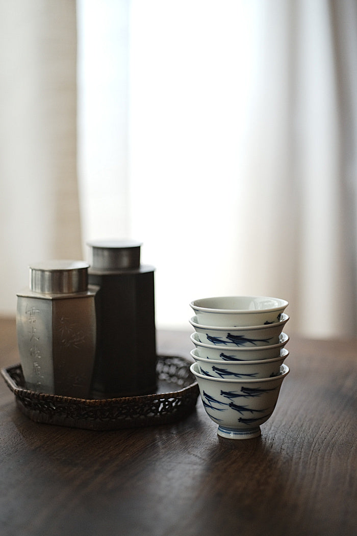 School of Fish Qinghua Blue & White Teacup - Series 2