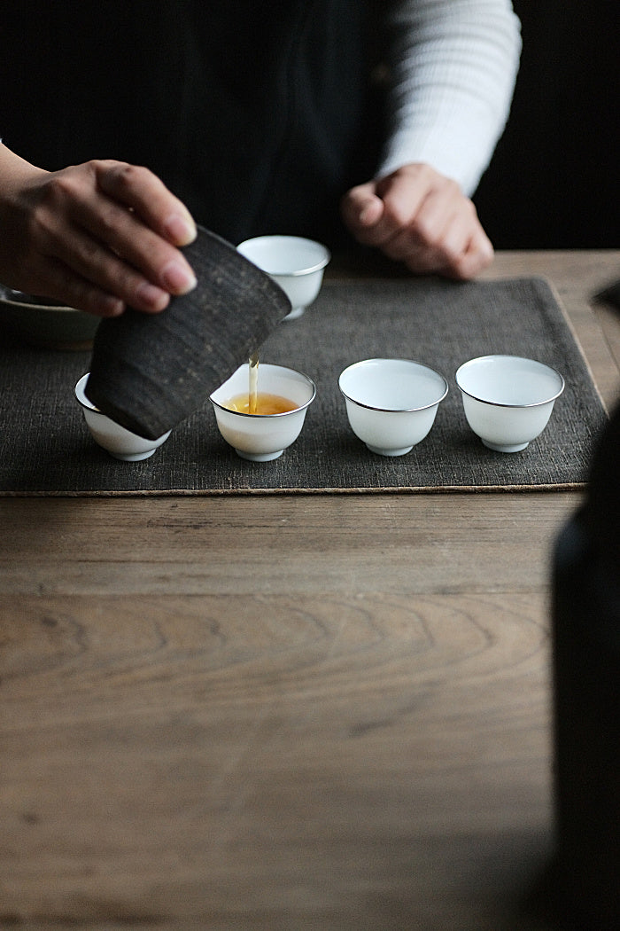 Bell-Shaped White & Silver Teacups